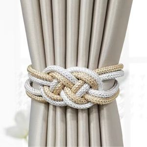 Pair Of Beige & White ￼Magnetic Buckle Rope Curtain Tiebacks
